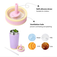 Bouteille d'eau isotherme portable en acier inoxydable à double paroi de 12 oz pour enfants, sans BPA, avec couvercle à paille, vente en gros