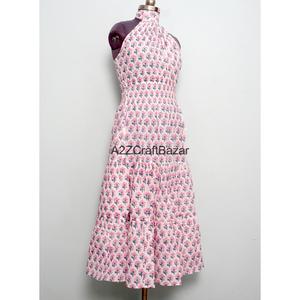 Robe longue trapèze chic en coton 100% indien, faite main, imprimé floral, épaules dénudées, pour soirée d'été – Vente en gros fabricant - Product Image 4