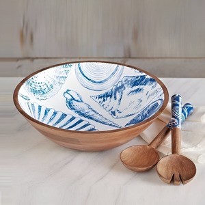 Tazón de Ensalada Decorativo de Madera Esmaltada Hecho a Mano, Grande, de Madera de Mango, Diseño Impreso Personalizable, Hecho en India, Uso Multiusos para Alimentos - Product Image 1