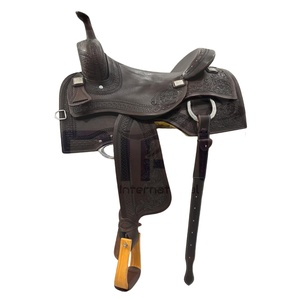 Sillín de cuero inglés occidental hecho a mano con asiento acolchado, tapetes florales tallados para montar a caballo, brida de plástico, listo para enviar. - Product Image 1