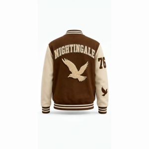 Custom Logo High Quality Chenille Embroidery Patchwork <b>Winter</b> Bomber Letterman Unisex Varsity <b>Jacket</b> with <b>Leather</b> Sleeves - Product Image 3