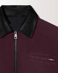 Nouvelle Arrivée : Blousons de Travail en Twill à Manches Longues pour Hommes, Lavés, en Coton Lourd avec Col en Cuir Noir, Fermeture Éclair Intégrale sur le Devant - Product Image 4