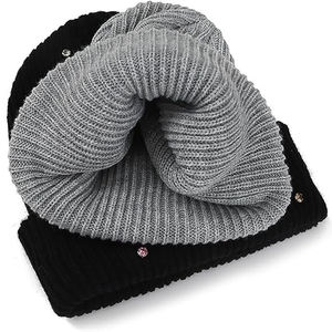 Bonnet unisexe violet en tricot avec revers, pour l'hiver, orné de strass, en acrylique, à rayures, avec impression numérique en relief de motifs - Product Image 2