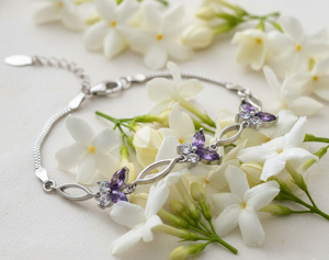 Romantic 925 Silver Natural <b>purple</b> Amethyst and Moissanite Charm Bracelet with Channel Setting for Women's Wear Gift - Product Image 6