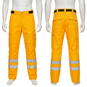 Premium 280 GSM Poly Cotton Twill Hi Vis Yellow <b>Work</b> <b>Pant</b> Reflective Tape Multi Pocket Custom Embroidery Print Logo - Product Image 1
