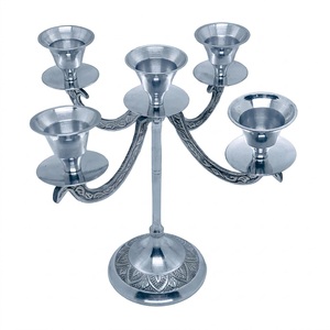 Silver Aluminum 5-Arm <b>Candelabra</b> Traditional Metal Dining Table Centerpiece Candle Holder For Wedding And Home Decoration - Product Image 6