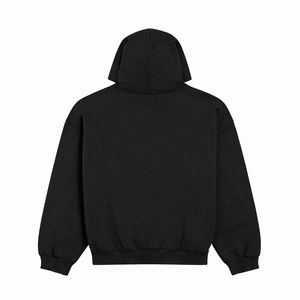 Sweat-shirt à capuche noir surdimensionné pour homme OEM ODM avec imprimé dragon rouge sur le devant, poche kangourou, style hip-hop, logo personnalisé - Product Image 3
