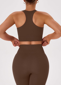 <b>Women</b> Yoga Set High Waist <b>Leggings</b> Scoop Neck Racerback <b>Crop</b> Top Solid Color Seamless Spandex Polyester 2 Piece - Product Image 3