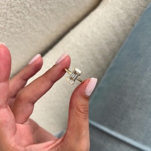 Trendy Design Baguette Cut Lab Grown Diamond Half Bezel Solitaire <b>Ring</b> 14k 18K Gold Minimalist Flush Fit <b>Thin</b> Women's IGI - Product Image 1