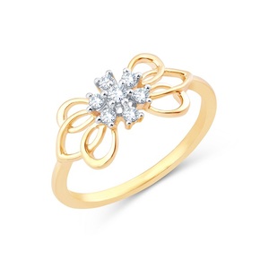 Bague en or jaune 14 carats avec diamants ronds de 0,15 ct, style floral, bijoux fins pour femmes, cadeau d'anniversaire, bague de promesse - Product Image 1