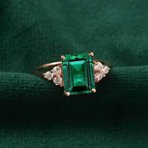 Bague de fiançailles vintage en argent sterling 925 plaqué or 14 carats, émeraude, élégante, pierre précieuse verte, cadeau de bijoux - Product Image 1