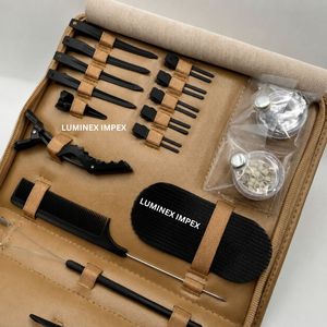 Black Matte Stainless Steel Hair Extension Tools Kit Brown Leather Micro <b>Beads</b> Pliers Heat Protector Sheet Velcro-All-in-One - Product Image 2