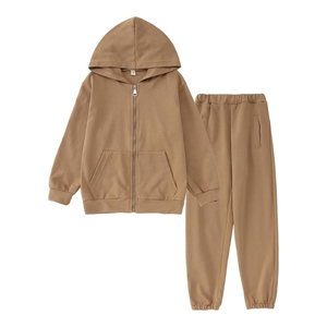 Sand Beige Full <b>Zip</b> <b>Hooded</b> Kids Tracksuits Thick Cotton Fleece Classic Jogger Pants Comfortable Outdoor Adventure Kids Tracksuit - Product Image 4