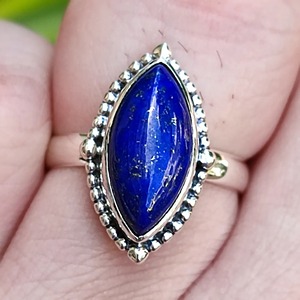 <b>Lapis</b> <b>Lazuli</b> <b>Ring</b> 925 Sterling Silver Handmade Boho Statement Promise Jewelry for Women Natural Marquise Shape Gemstone - Product Image 4