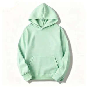 Light Blue Unisex Hooded Sweatshirt Solid Color Casual Winter Wear Boxy Fit Knitted French Terry Pocket Design Oversized - Product Image 3
