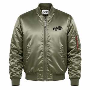 Custom <b>Men's</b> Olive Bomber <b>Jacket</b> Embroidered Front Logo <b>Pullover</b> Closure Satin Finish Polyester/Cotton Casual Streetwear Winter - Product Image 3