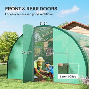 Serra a tunnel verde spaziosa da 6m in PE ecologico con design walk-in, porte e finestre per una crescita ottimale delle piante in giardino - Product Image 6