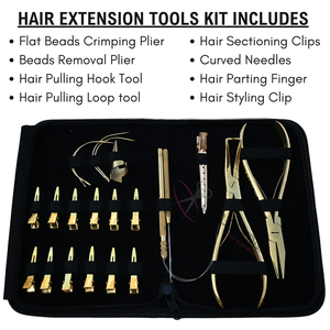 High Quality Salon Hair Extension Tool Kit with 7 In Flat Beads <b>Crimping</b> Plier Microlink Removal Plier Hook Loop Curved Needles - Product Image 2