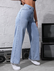 Jean baggy déchiré taille mi-haute pour femme, coupe large, respirant, lavable, en denim décontracté, coupe ample, en coton, couleur claire - Product Image 6