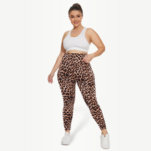 Leggings de yoga taille haute imprimé léopard, longueur intégrale, grande taille, pantalon de sport pour femme, taille élastique, Spandex Polyester - Product Image 1