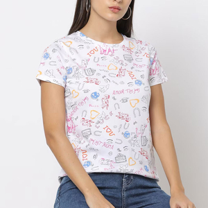 Premium Cotton Polyester Boxy Style <b>Plain</b> Printed for Summer <b>Tshirts</b> Women's Breathable Jersey Fabric Short Sleeve T-Shirts - Product Image 2