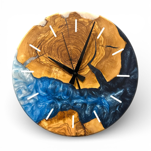 Handmade Olive Wood Epoxy Resin Hanging Wall <b>Clock</b> Modern Minimalist Design <b>Battery</b> Powered Art Deco Home Decor for Living Room - Product Image 5