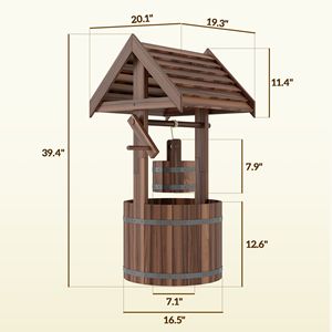 Classico Vaso a Pozzo dei Desideri in Legno Carbonizzato con Secchio Sospeso e Foro di Drenaggio per Giardino e Patio - Product Image 3