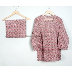 Conjunto de Pijama para Mujer, 100% Algodón, Estampado Floral a Mano, Manga Larga, Corte Holgado, Cuello Redondo, Cintura Elástica, Ropa de Dormir Informal - Product Image 3