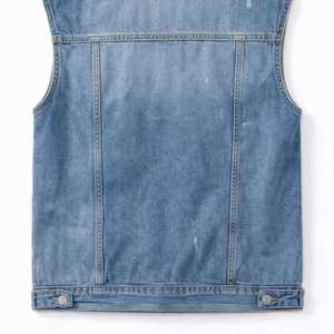 Gilet en jean bleu ciel à capuche pour homme, sans manches, avec logo brodé personnalisé, vente en gros - Product Image 6