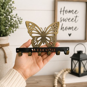 SHUBHAM - Porta Llaves de Pared con Diseño de Mariposa, Estilo Art Deco, Hecho a Mano, de Latón, Organizador de Almacenamiento con Gancho de Bienvenida para la Entrada - Product Image 3