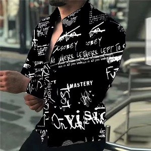 Chemise Homme 7 Couleurs Imprimé Lettres 3D Manches Longues Coupe Ample Printemps Vacances Plage Grande Taille 6X Col V Tissu Tissé - Product Image 4