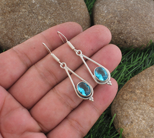 Wholesale 925 Sterling <b>Silver</b> Turquoise Dangle Teardrop Open <b>Wire</b> Frame Drop Earrings Handcrafted Luxury Fine Jewelry Gift - Product Image 1