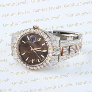 Luxury Design Pass Diamond Tester Two Tone Auto Date Brown Dial D VVS Fully Iced Out Moissanite Diamond Hip Hop <b>Watch</b> For <b>Men</b> - Product Image 3