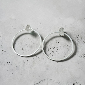 Solid 925 <b>Sterling</b> <b>Silver</b> Big Round <b>Dangle</b> <b>Earrings</b> With Rough Natural Crystal Gemstone Stylish Design Bohemian Gift Jewelry - Product Image 4