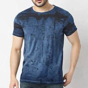 Camiseta de Manga Corta con Cuello Redondo para Hombre, Estampado en Serigrafía, Lavado Ácido, Azul, 100% Algodón, Corte Regular, Informal, Logotipo Frontal, Secado Rápido, Tejido de Punto - Product Image 4