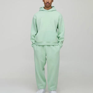 Ensemble de survêtement à capuche vert menthe pour homme, 100% coton, couleur unie, coupe ample décontractée, longueur intégrale avec poches latérales, vêtements d'automne - Product Image 4