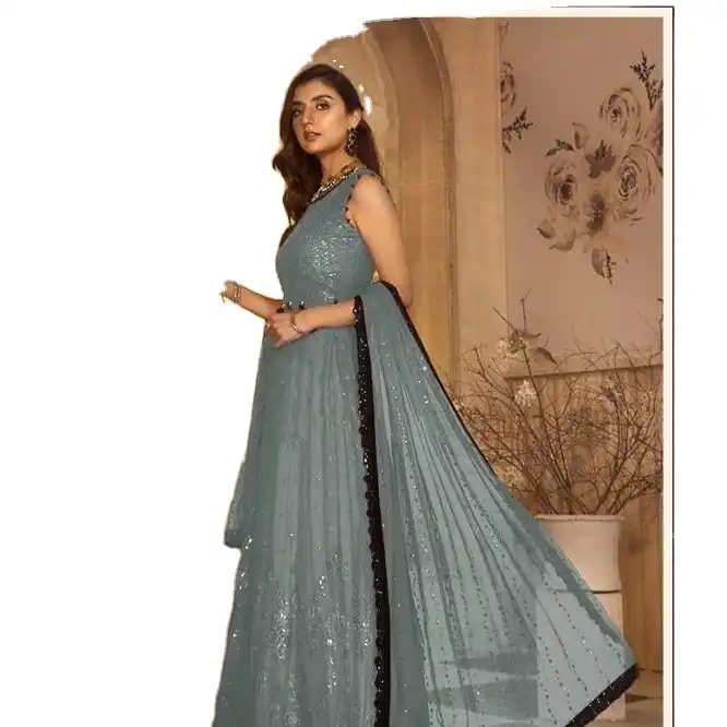 Buy Myra Green Real Georgette Designer Gown Style Suit Online at Best Price  | Distacart