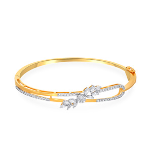 18K Yellow Gold Bangle <b>Bracelet</b> for Women with Intricate <b>Infinity</b>-Inspired Loop Design Round Brilliant Cut Lab Grown Diamond - Product Image 2