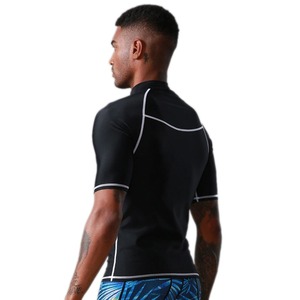 Men's Black Short Sleeve Rash Guard Compression Shirt Quick Dry Spandex Polyester Top for <b>Surfing</b> and Water Sports - Product Image 2