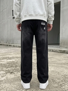 Jeans Negros para Hombre, Corte Recto, Cintura Media, Ajuste Regular, Mezclilla de Algodón, Estilo Desgastado, Ecológicos, Estilo Urbano, Otoño-Invierno - Product Image 3