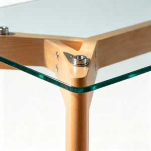 Mesa de Comedor Moderna de Madera con Cubierta de Vidrio Templado, Mesa Rectangular para Comedor, Muebles para Restaurante - Product Image 3