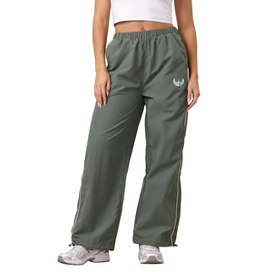 Womens Sage Green Woven Tracksuit Full Zip Jacket and Jogger Pants Set Casual Fitness Activewear Outfit - Product Image 5