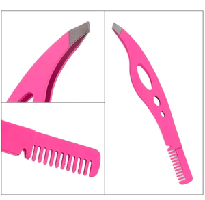 Pince à épiler professionnelle de luxe en acier inoxydable avec peigne à sourcils, outil de toilettage pour l'épilation, poignée confortable pour salon et usage personnel - Product Image 3