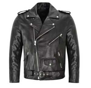 Men's Genuine Leather Motorcycle <b>Jacket</b> <b>Slim</b> <b>Fit</b> Stand Collar Breathable Zipper Closure Solid Color Wool Lining Autumn Regular - Product Image 1