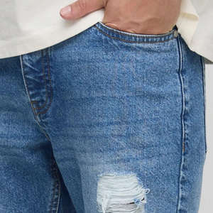 กางเกงยีนส์ขาดสไตล์วินเทจสีฟ้าอ่อนทรงตรงเข้ารูปกระดุมแบบยุโรปและอเมริกาสำหรับผู้ชาย / กางเกงคุณภาพสูงแบบซักพิเศษ - Product Image 3