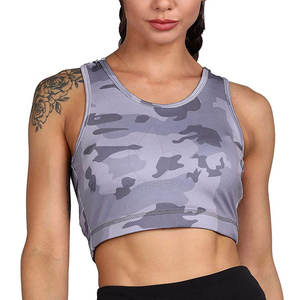 Soutien-gorge de sport dos nageur pour femme, imprimé camouflage, col rond, maintien moyen, respirant, en Spandex et Polyester, pour le yoga - Product Image 1