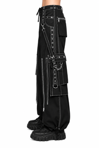 Pantalon Harem Noir pour Homme avec Multiples Poches, Taille Élastique à Cordon, Style Urbain Décontracté, en Toile - Product Image 3