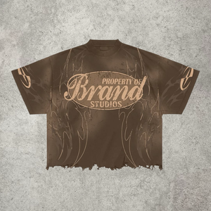 Conjunto de Camiseta y Pantalones Cortos Personalizados con Lavado Ácido, Estampado Personalizado y Detalles de Remaches, Estilo Retro de Alta Calidad - Product Image 1