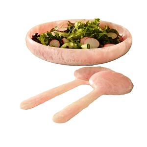 เซ็ตชุดเสิร์ฟสลัดทำจากเรซินสีชมพูกุหลาบผิวด้านชุดชาม2ชิ้นที่ผลิตในประเทศอินเดียประกอบด้วยชุดเซ็ตสลัดไม้ - Product Image 1