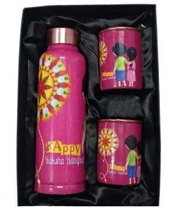 Botella de agua de cobre puro de 32oz Ayurvédica única, nuevo diseño de esmalte para el Ambiente, Camping, bebida directa, vasos de plástico - Product Image 1